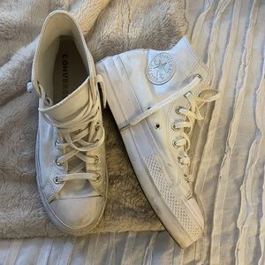 All white platform converse with gold hardware
